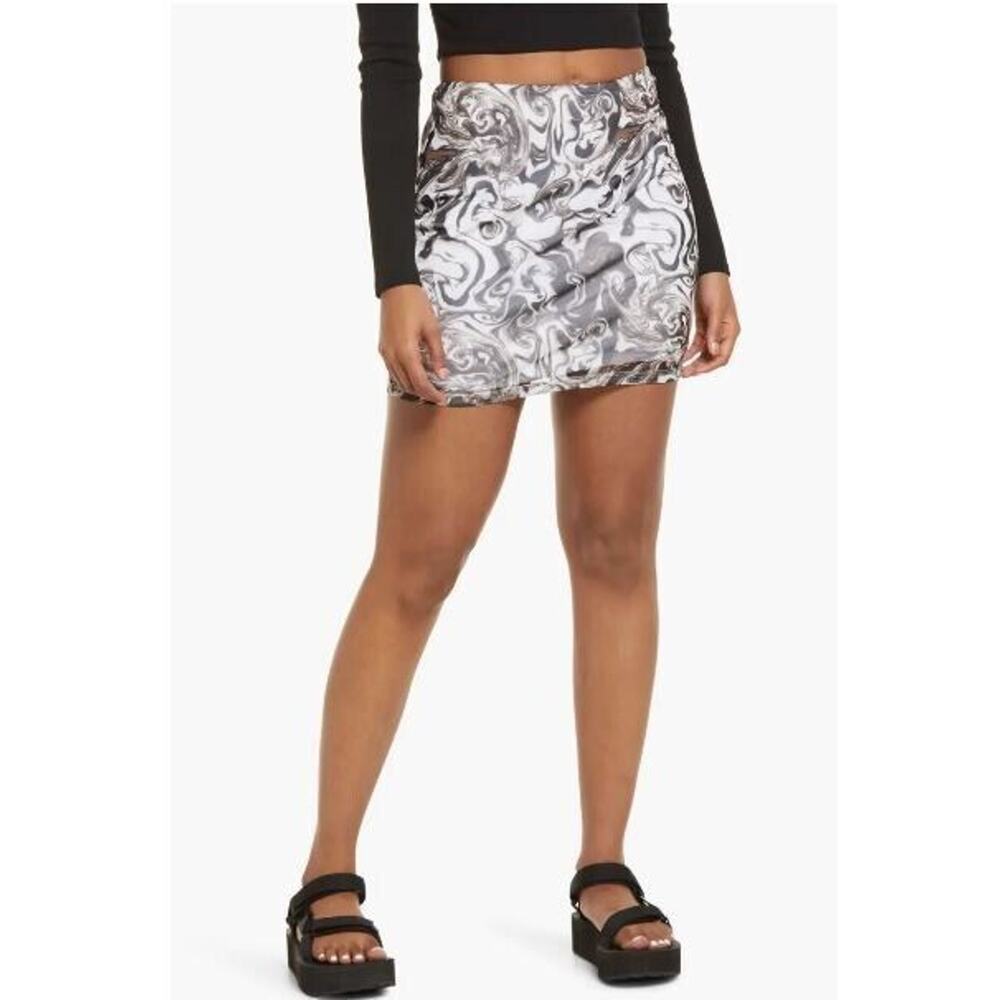 BP. Women's Print Mesh Tube Mini Skirt in White Brown Spacey Print‎ SM MSRP $39